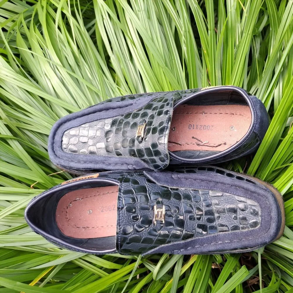 British Walker Stone Pattern Casual 10 M/W Suede Leather Slip On Crepe Sole Blue